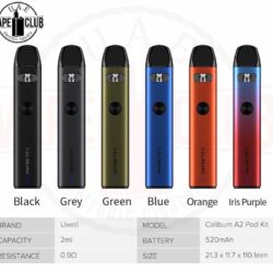 Uwell Caliburn A2 Buy pod Systems Best Uae Vape Club Dubai Packing: Caliburn A2 Pod System, UN2-H 0.9Ω A2 Pod (Pre-installed) UN2-H 0.9Ω A2 Refillable (Spare)