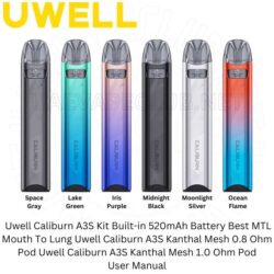 The Uwell Caliburn A3S kit Vape It delivers a discreet amount of vapour for an MTL Mouth To Lung Uwell A3S Vape Kits 16W Output And The Built-in 520mAh Battery Buy Best Price Online Vape Shop In Dubai Uaevapeclub.net