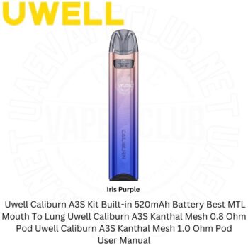 The Uwell Caliburn A3S kit Vape It delivers a discreet amount of vapour for an MTL Mouth To Lung Uwell A3S Vape Kits 16W Output And The Built-in 520mAh Battery Buy Best Price Online Vape Shop In Dubai Uaevapeclub.net
