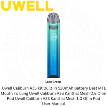 The Uwell Caliburn A3S kit Vape It delivers a discreet amount of vapour for an MTL Mouth To Lung Uwell A3S Vape Kits 16W Output And The Built-in 520mAh Battery Buy Best Price Online Vape Shop In Dubai Uaevapeclub.net