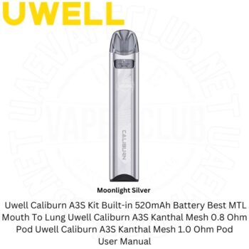 The Uwell Caliburn A3S kit Vape It delivers a discreet amount of vapour for an MTL Mouth To Lung Uwell A3S Vape Kits 16W Output And The Built-in 520mAh Battery Buy Best Price Online Vape Shop In Dubai Uaevapeclub.net