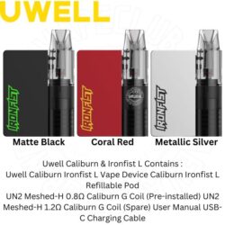 Uwell Caliburn & Ironfist L Contains Uwell Caliburn Ironfist L Vape Device 16W And Ironfist Refillable Pod UN2 Meshed-H 0.8Ω G Coil And H 1.2ΩCaliburn G Coil Buy Best Online Vape Shop In Dubai Uaevapeclub.net