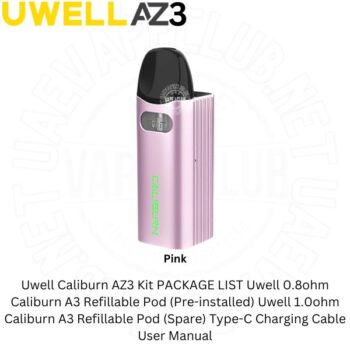 The Uwell Caliburn AZ3 Pod Kit family of pod Vaping Systems. The Uwell AZ3 Vape Kit is compatible with the full range of A3, A3S, and AK3 built-in coil pods Buy Best Price Online Vape Shop In Dubai Uaevapeclub.net
