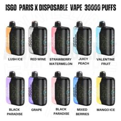 ISGO PARIS X 30000 PUFFS DISPOSABLE VAPE Battery 850mAH Capacity 25ml E-liquid Nicotine Strength 50mg/ml Package Contains 1 X ISGO PARIS X Device Buy Best Online Vape Shop In Dubai Aevapeclub.net