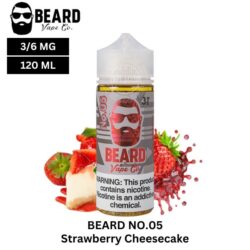 No 05 By Beard Vape Co 120Ml Strawberry Cheesecake This Gives A Creamy And Rich Taste. It Feels Like You Are Eating A Real Beard No 5 Vape juice Strawberry Cake Buy Best Online Vape Shop In Dubai and Aevapeclub.net