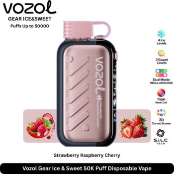 Vozol Gear Ice & Sweet 50K Puff Strawberry Raspberry Cherry Disposable Vape